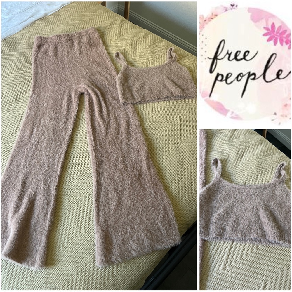 Free People 🎀 2 piece set fuzzy soft skims like flared pants and crop top set
